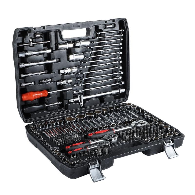 216-teiliger Steckschlüsselsatz 1/2" 3/8" 1/4" | Ratsche Werkzeugset mit Bohrern |  Werkzeugset